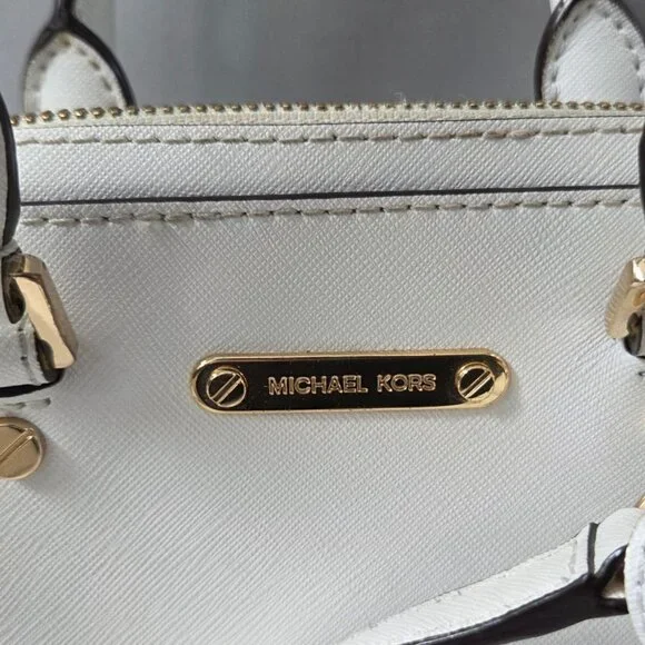 Michael Kors Purse White Saffiano Leather Jet Set Small Satchel Crossbody Bag - Picture 4 of 16